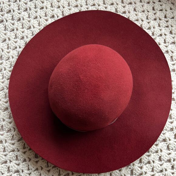 Vintage 70s Betmar Red Wool Wide Brim Hat with Striped Bow Ribbon - Picture 3 of 6